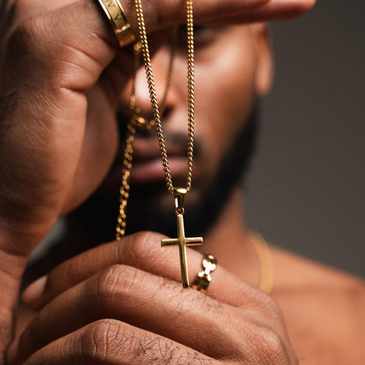 Flat Cross Pendant Necklace - Gold