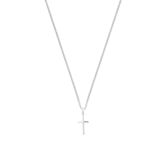 Flat Cross Pendant Necklace - Silver
