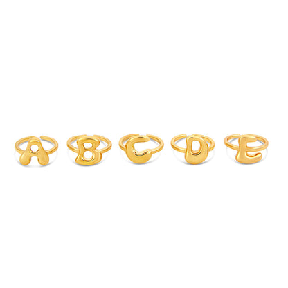 Bubble Initial Adjustable Ring - Gold