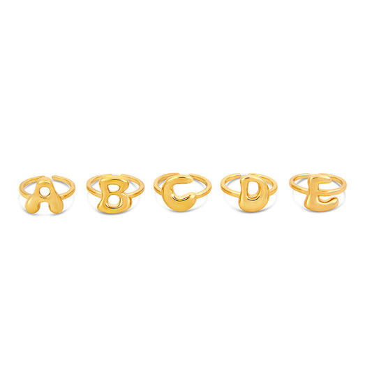 Bubble Initial Adjustable Ring - Gold