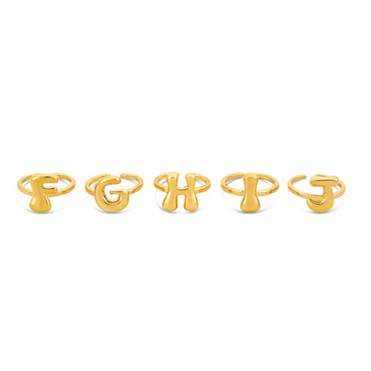 Bubble Initial Adjustable Ring - Gold
