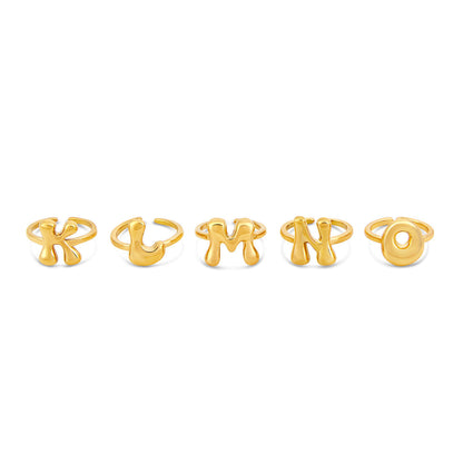 Bubble Initial Adjustable Ring - Gold