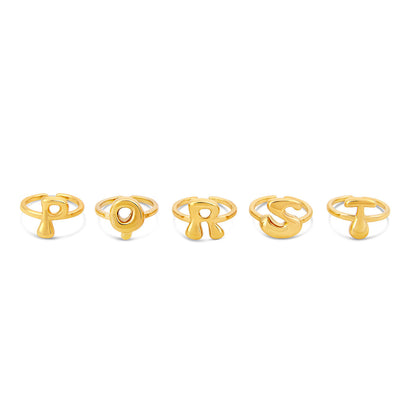 Bubble Initial Adjustable Ring - Gold