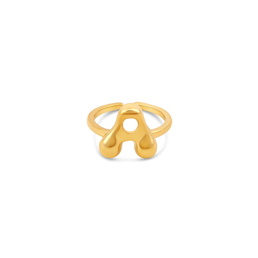 Bubble Initial Adjustable Ring - Gold
