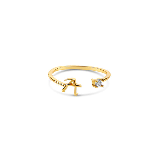 Scripture Stone Initial Adjustable Ring - Gold